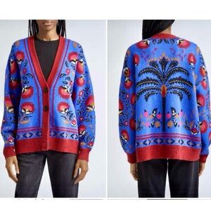 Farm Rio Palms Paradise Cardigan Small Blue/Red
